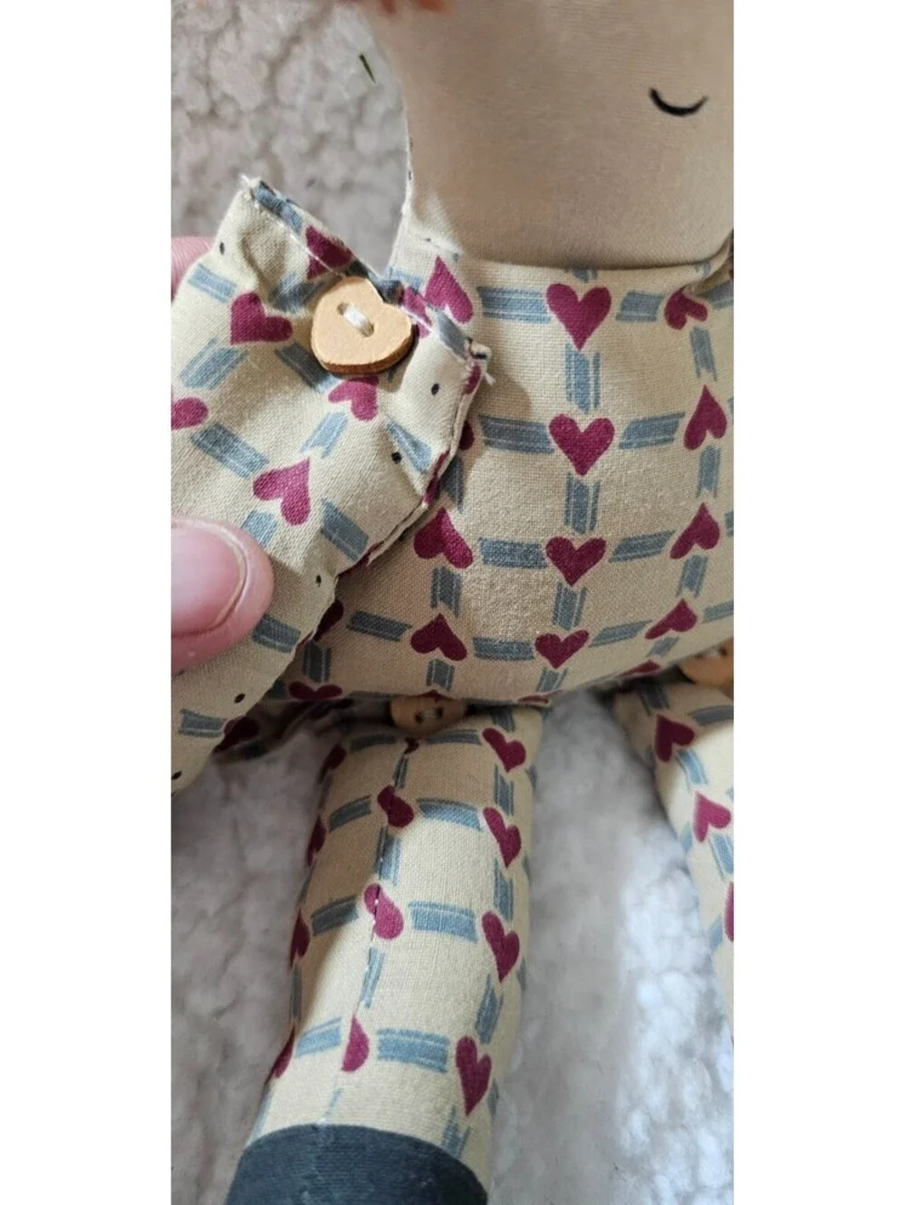 Handmade Girl Doll Plush Toy Hearts Wild Hair Buttons Moving Arms & Legs 12